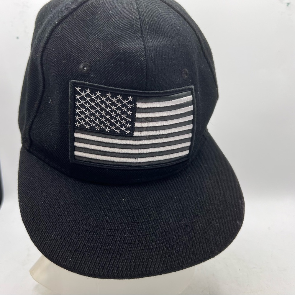 Hat United States USA Flag EmPatch Black White SnapBack WYNN Flat Bill